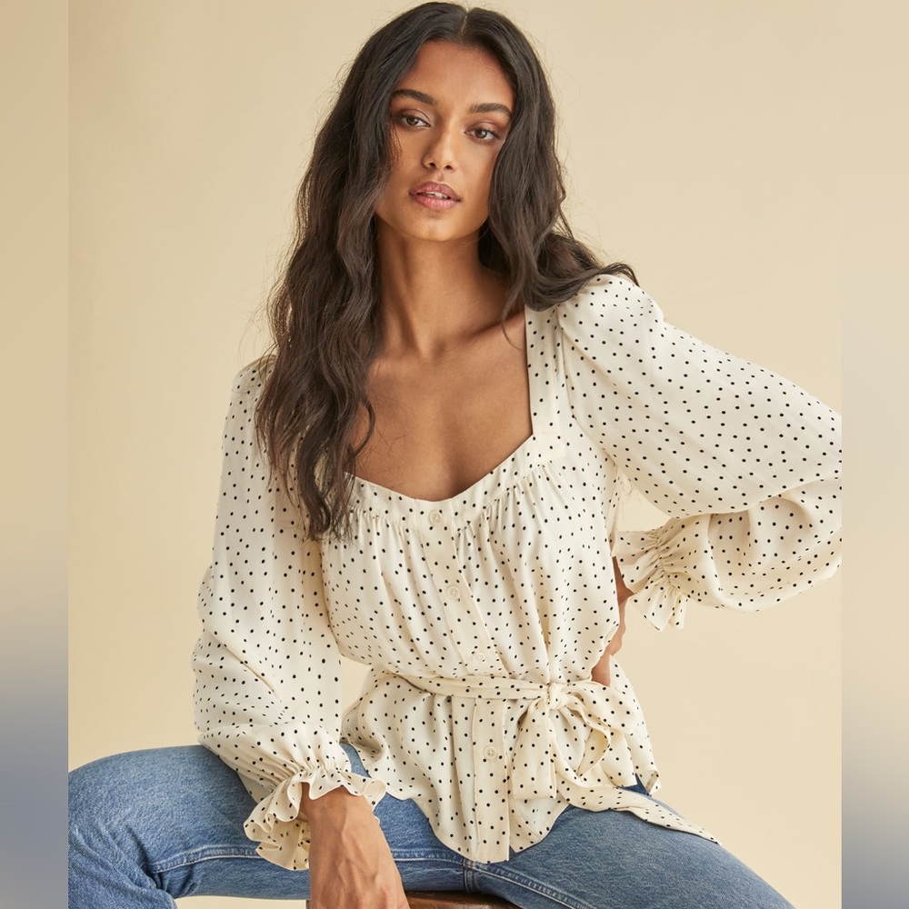 Reformation Bruno Dot Puff Shoulder Blouse (NWOT)